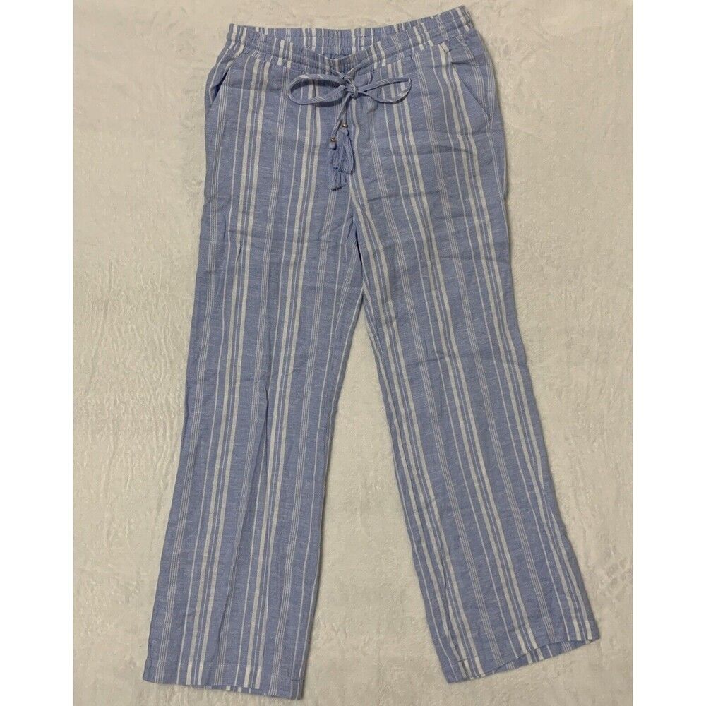 Ellen Tracy Linen Blend Pajama Pants Women’s XS Blue Stripe Drawstring